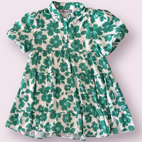Blue B Baby Doll Tiered Drop Waist Dress Lined Green Blue Floral Size Large - Picture 1 of 14